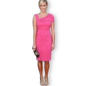 Zac Posen Pink 100% Silk Draped Shoulder Y2K Asymmetrical Sheath Dress